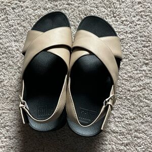 Fitflop Beige and Black Cross-Strap Sandals